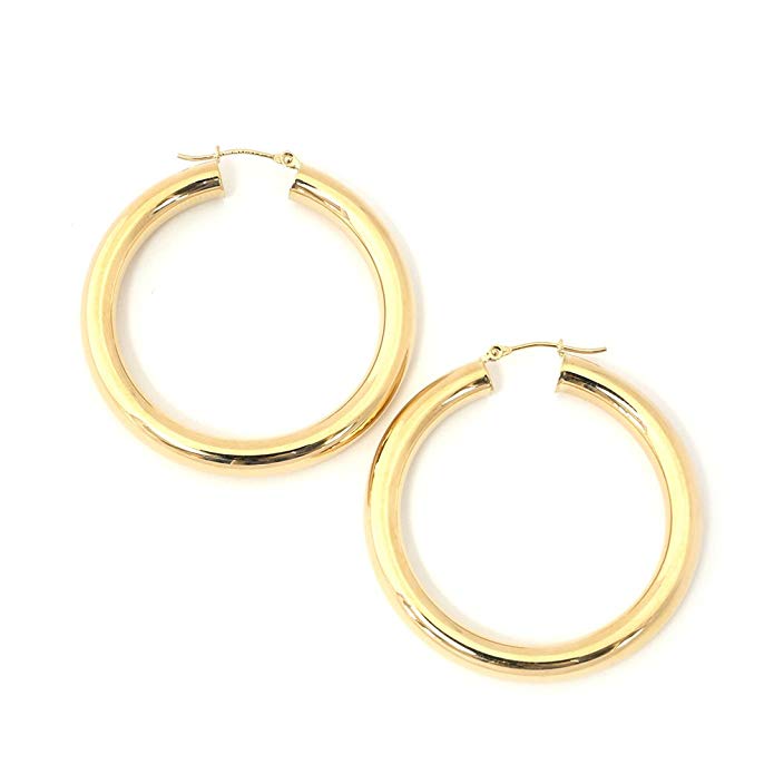 14k Yellow Gold 5mm Thick Polished Hoop Earrings, 1.5