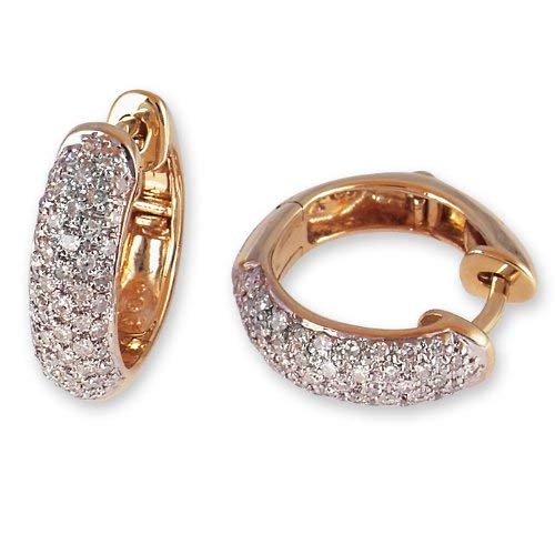 1/2 Carat Pave Set Diamond Hoop Earrings in Yellow Gold (with Safety Lock)