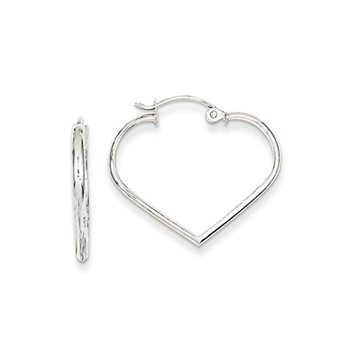 2mm, 14k White Gold Heart Hoop Earrings