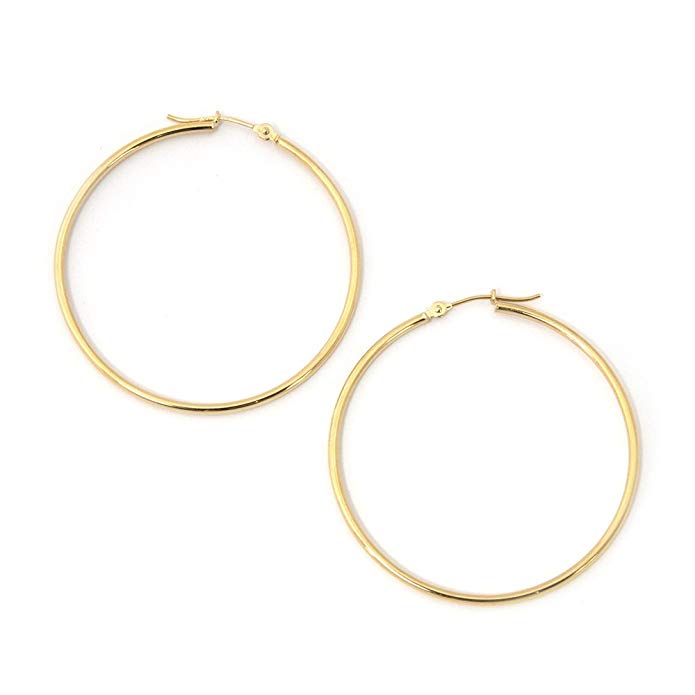 14k Yellow or White Gold 1.5mm Thin Polished Hoop Earrings, 1.5