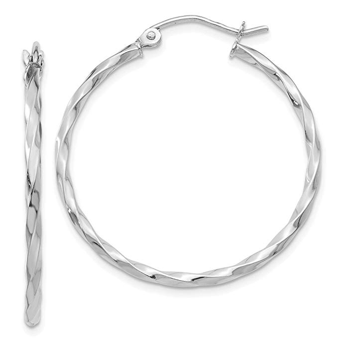 14k White Gold Twist Polished Hoop Earring. Length 33mm x Width 30mm.