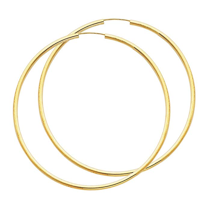 14k Yellow Gold 2mm Thickness Endless Hoop Earrings (65 x 65 mm)