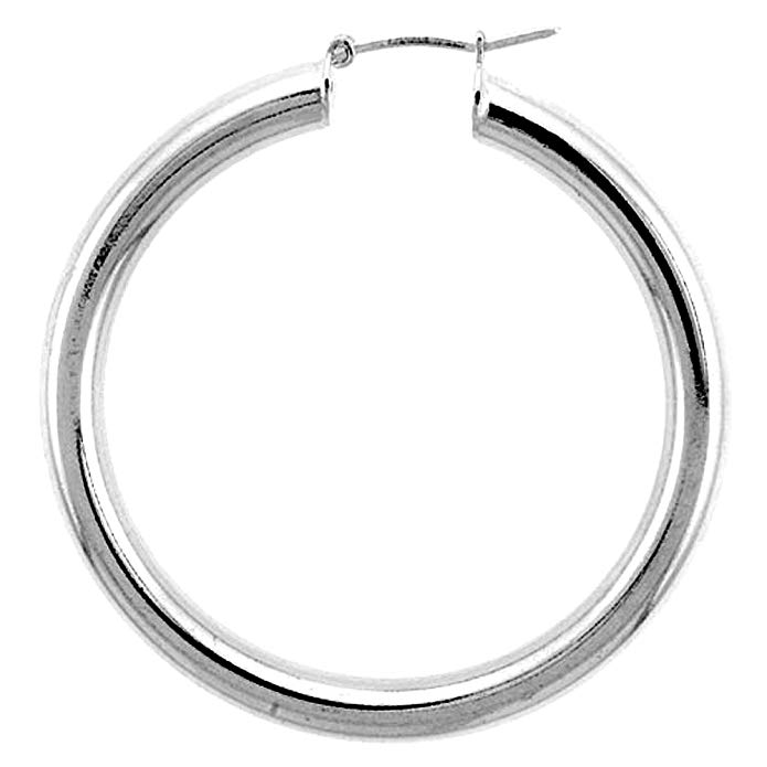 Sterling Silver Italian Hoop Earrings 4mm thick, 1 3/4 inch