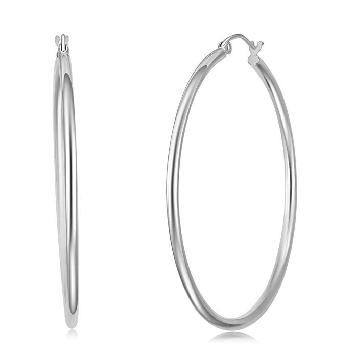 Wellingsale Ladies 14k White Gold Polished 2mm Hinged Hoop Earrings - 10 Different Size Available