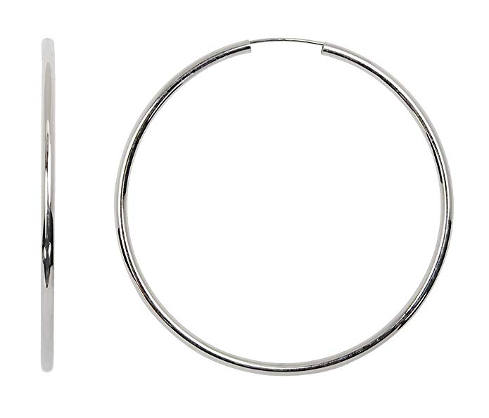 14K White Gold Continuous Endless Hoop Earrings, (2mm Tube)