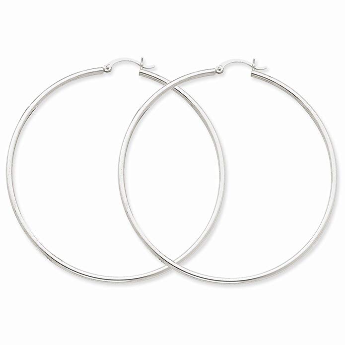 10K White Gold 2mm Round Hoop Earrings (Approximate Measurements 60mm x 2mm)