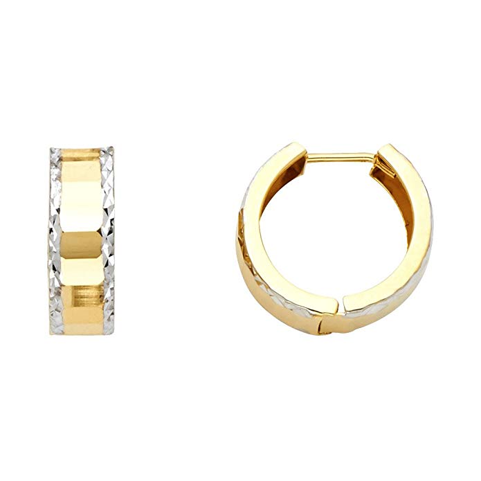 14k Two Tone Gold 5mm Thickness Hoop Huggies Earrings (15 x 15 mm)