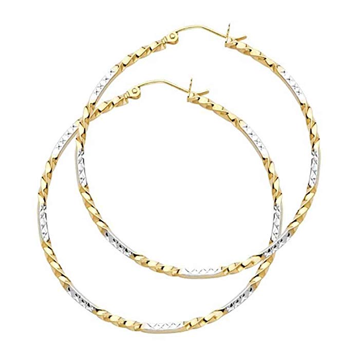 Women's 14k Two Tone Gold Curled Hoop Earrings (1.37 in)