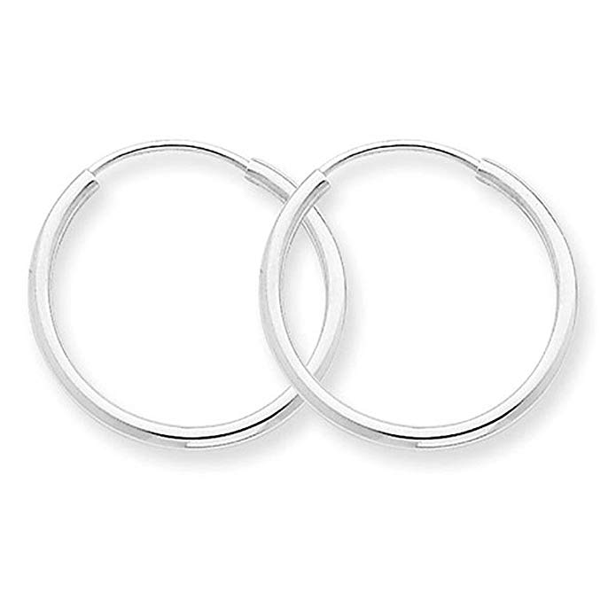 14K White Gold High Polished 1.50mm Width Small Classic Endless Hoop Earrings - 19mm Diameter