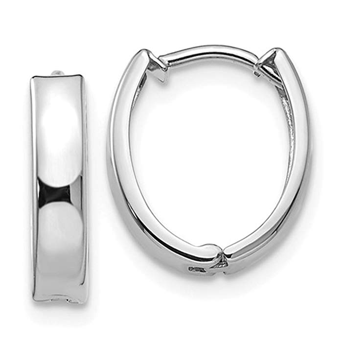 Tiny14k White Gold Wide Huggie Oval Hinged Hoop Earrings, 0.5 in (12mm) (3mm Thick)