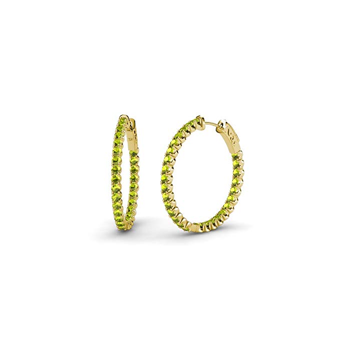 TriJewels Peridot Inside-Out Hoop Earrings 1.62 ct tw in 14K Yellow Gold