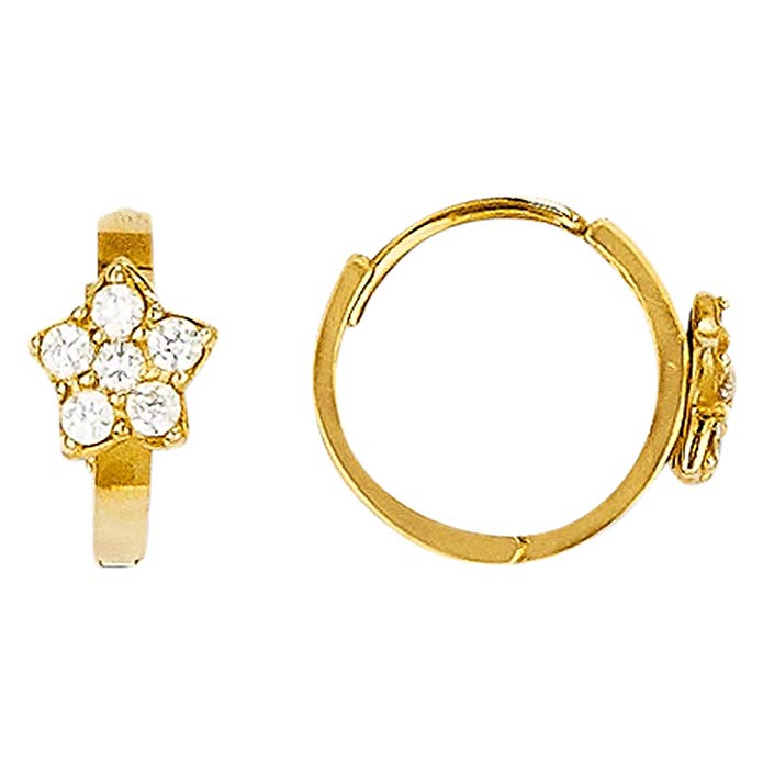 14k Madi K CZ Star Hinged Hoop Earrings