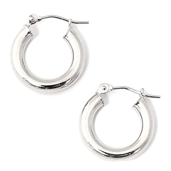 10k Yellow or White Gold 3mm Hoop Earrings, 1/2