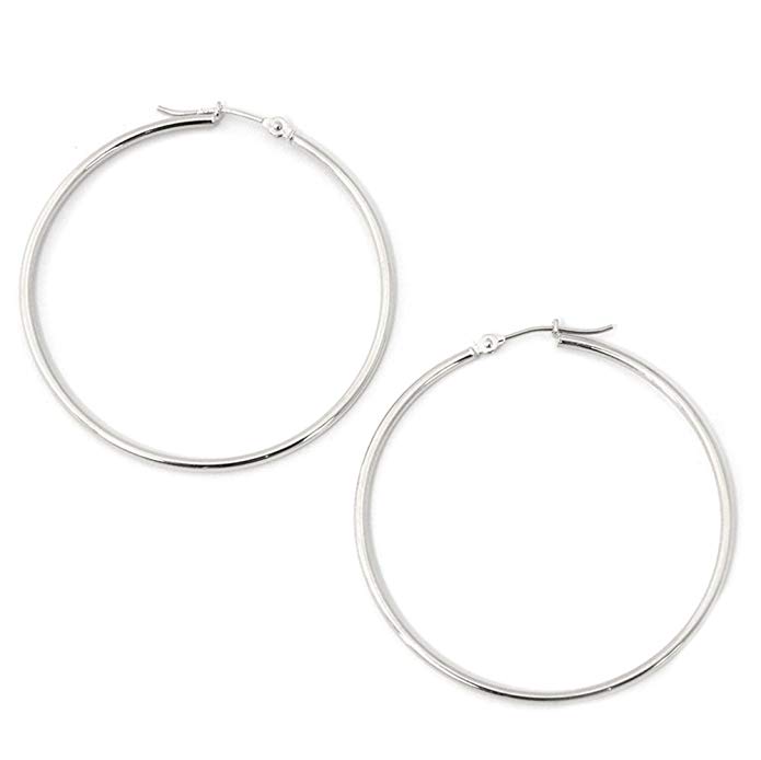 10k Yellow or White Gold 1.5mm Hoop Earrings, 1.5