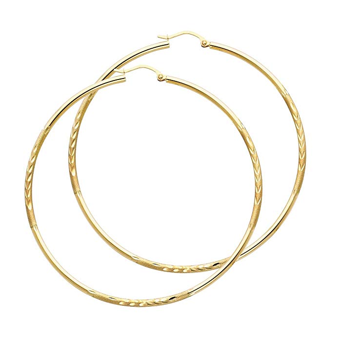 14k Yellow Gold 2mm Thickness Hoop Earrings (65 x 65 mm)