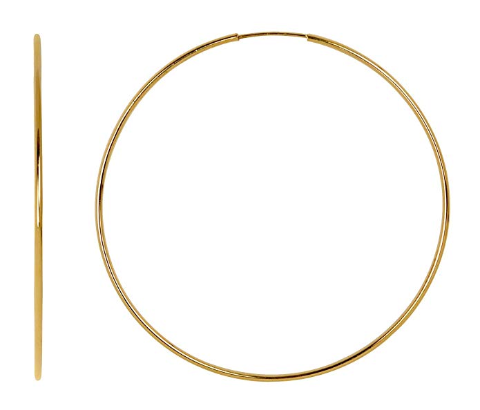 14k Yellow Gold Continuous Endless Hoop Earrings, 1.25mm Tube