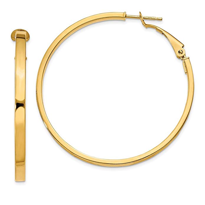 14k Yellow Gold 3mm Polished Round Omega Back Hoop Earrings (1.6IN Diameter)