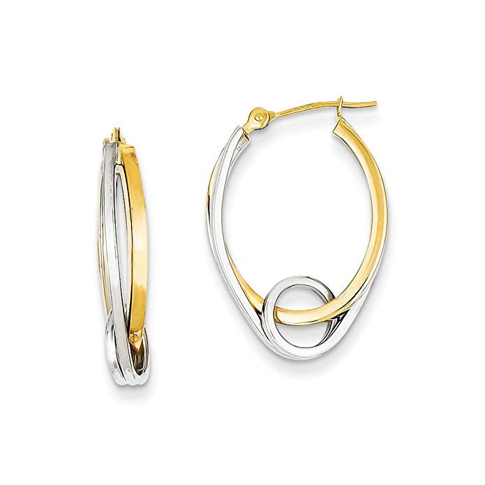 14k Two-tone Gold Oval Hoops With Loop Earrings