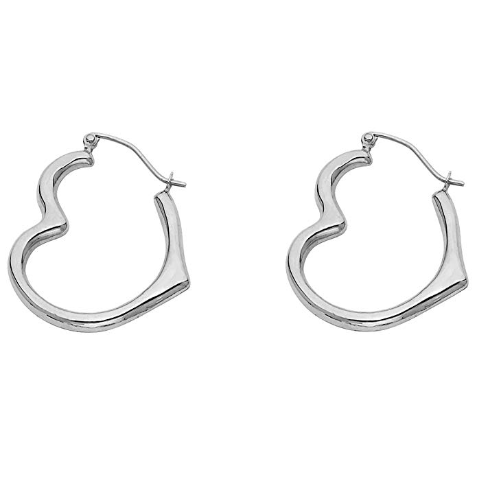 TWJC 14k White Gold 3mm Thickness Heart Hinged Earrings (20 x 20 mm)