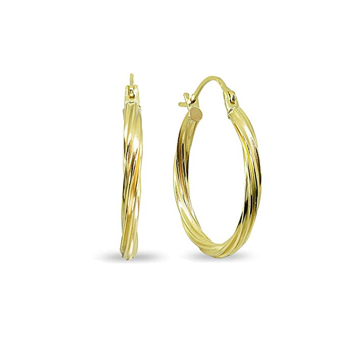 14K Gold 2mm High Polished Twist Lightweight Click-Top Hoop Earrings