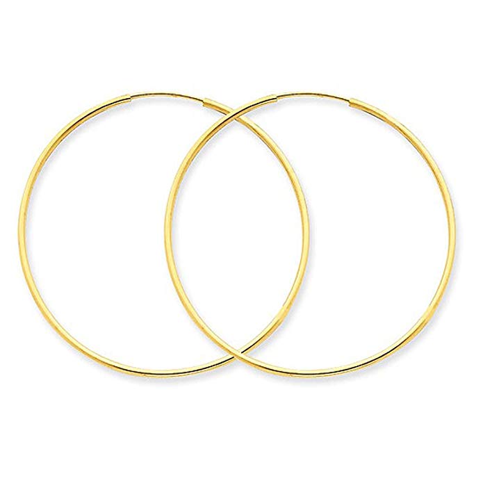 14K Yellow Gold High Polished 1.50mm Width Large Classic Endless Hoop Earrings - 46mm Diameter