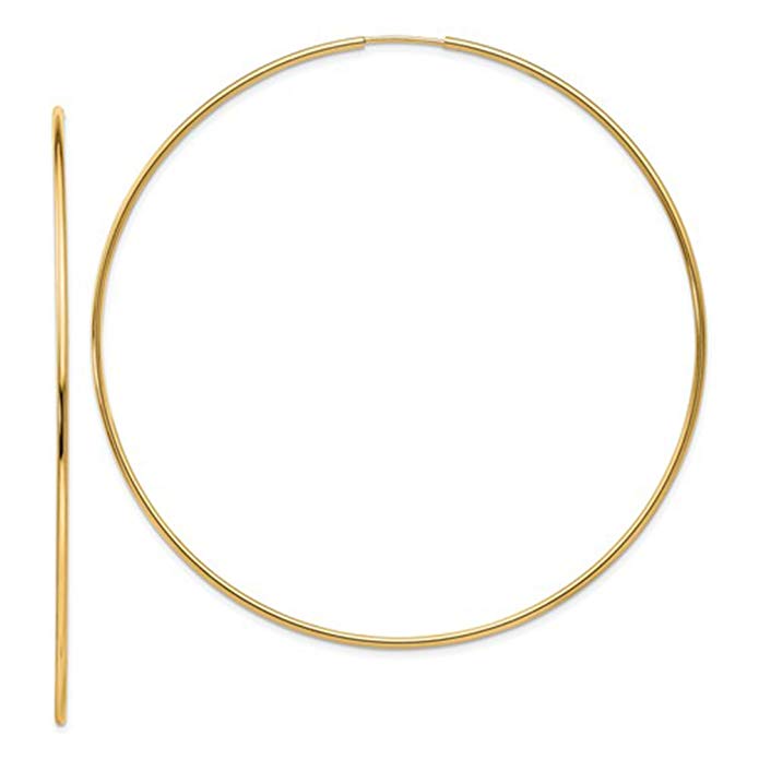 Large 14k Yellow Gold Continuous Endless Hoop Earrings, 1.2mm Tube