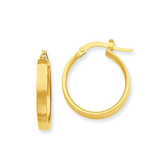 3mm, 14k Yellow Gold Polished Round Hoop Earrings, 18mm (11/16 Inch)