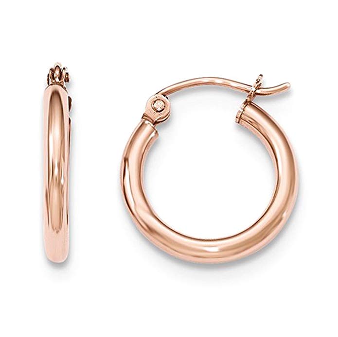 14K Rose Gold Tube Hoop Earrings w/ Click-Down Clasp, (2mm Tube)