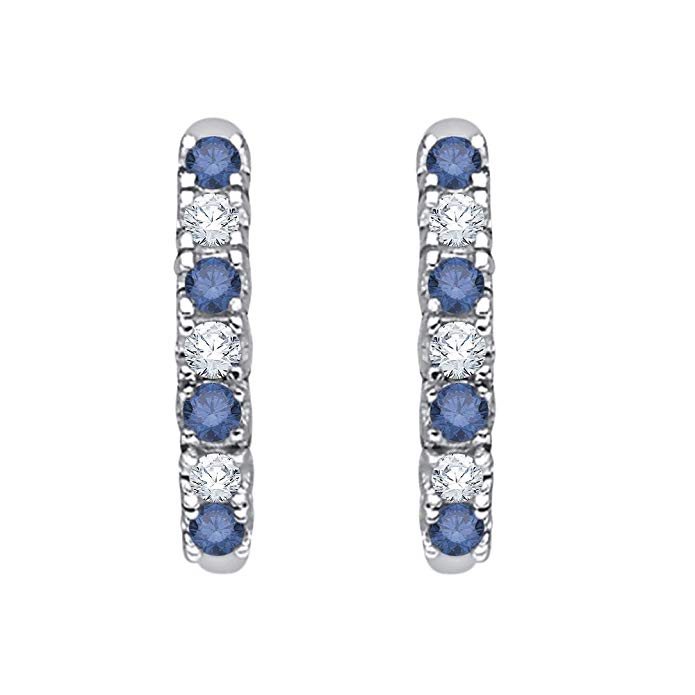 KATARINA Alternating Blue and White Diamond Huggie Earrings in 14K Gold (1/4 cttw G-H, I2 | I3)