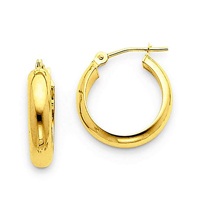 Small 14k Yellow Gold Tube Hoop Earrings with Flat Interior, 0.6 Inch (15mm) (3.5mm Tube)