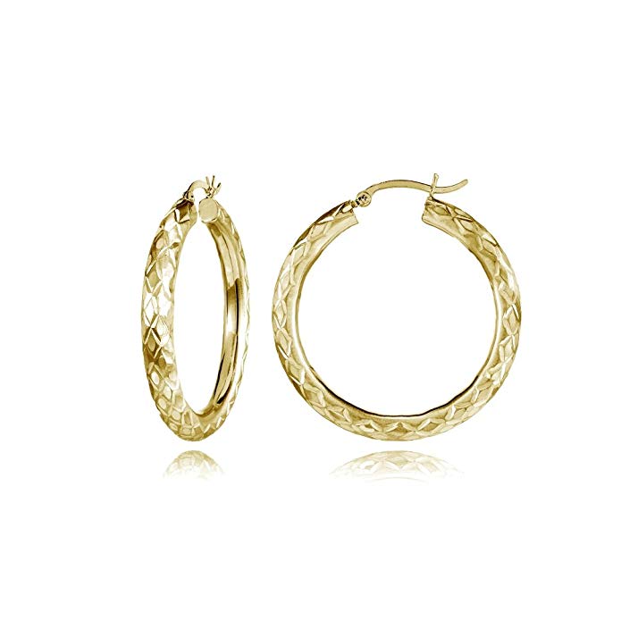 14K Gold Diamond-Cut 4mm Lightweight Round Hoop Earrings, All Sizes