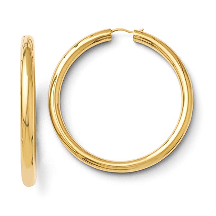 5mm Round Tube Hoop Earrings in Yellow Gold Tone Plated Silver, 55mm