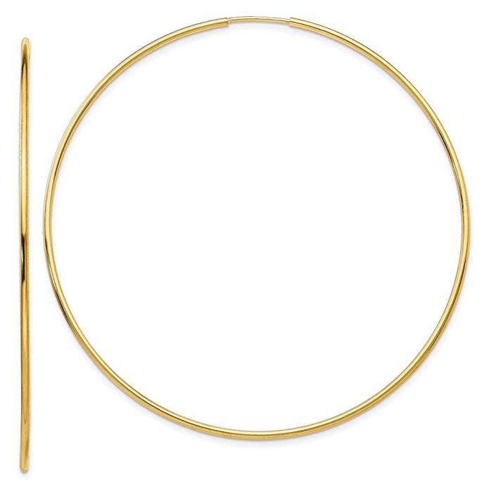 14K Yellow Gold 1.25mm Tube Endless Hoop Earrings - 14mm to 75mm, 5/8