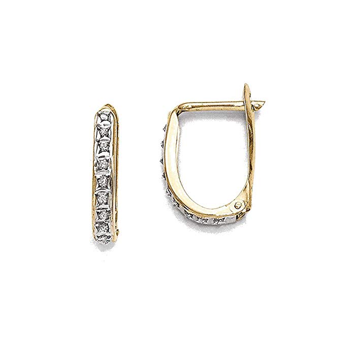 14k Yellow Gold Natural Diamond Fascination Leverback Hinged Hoop Earrings