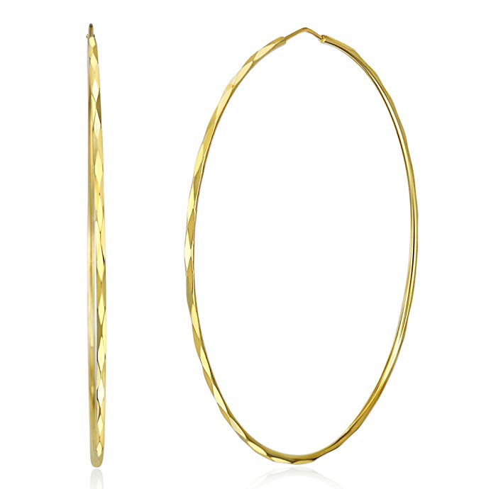 Wellingsale Ladies 14k Yellow Gold Polished 1.5mm Diamond Cut Faceted Endless Hoop Earrings (65 x 65 mm)