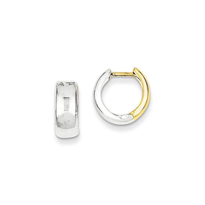 14k Two Tone Gold Hinged Hinged Hoop Huggie Earrings (10MM Long x 5MM Wide)