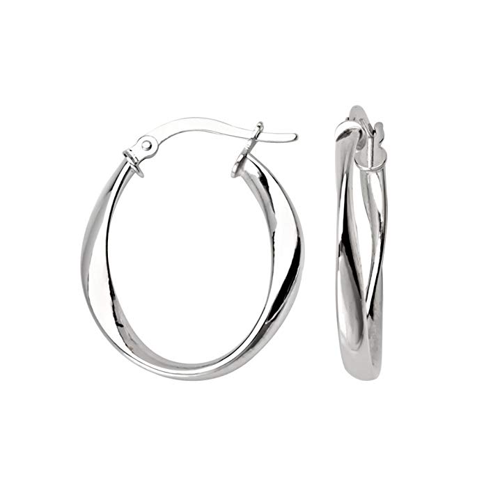 10kt White Gold Fancy Oval Hoop Earrings