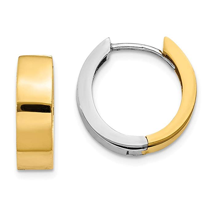 14K Two Tone Gold Hinged 0.4IN Hoop Huggie Style Earrings (0.4IN x 0.4IN)