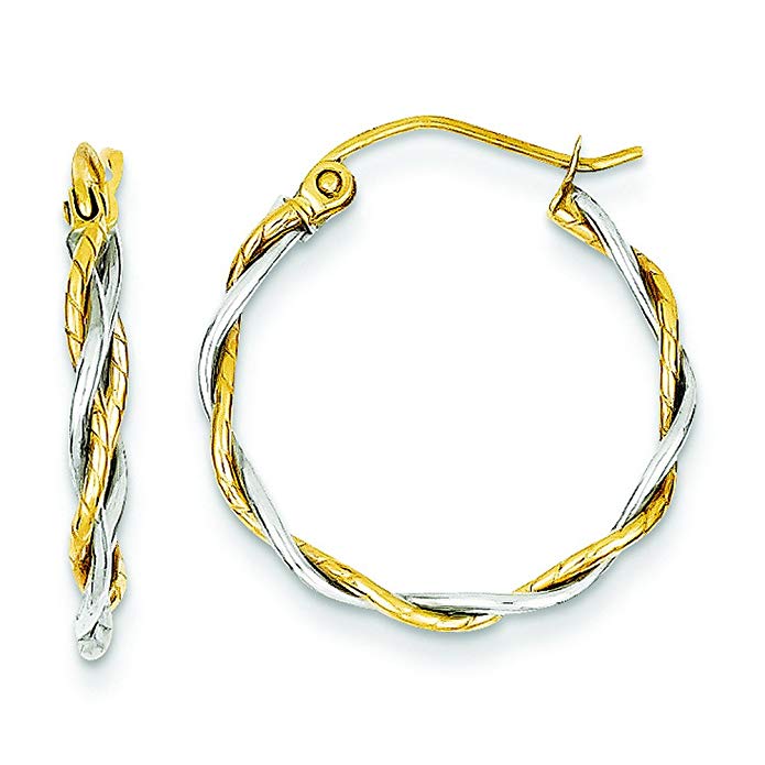 14k Two-Tone Polished1.8mm Twisted Hoop Earrings