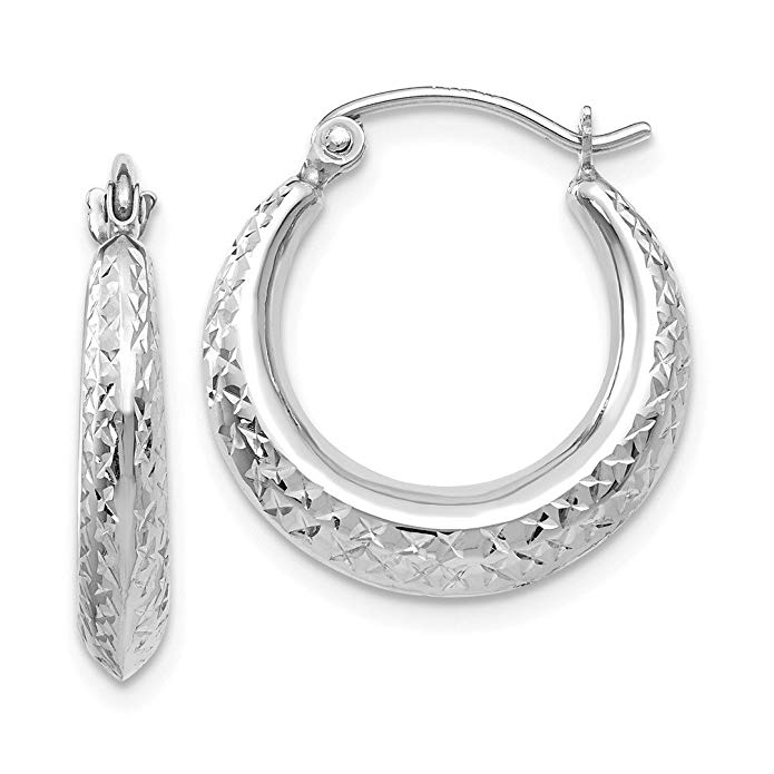 14kt White Gold Textured Hoop Earrings Ear Hoops Set Fine Jewelry For Women Gift Set