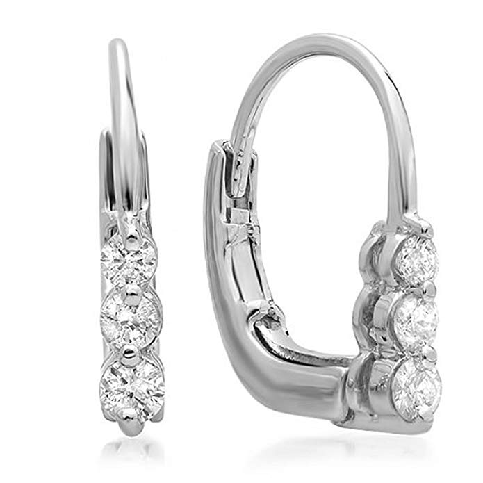 0.25 Carat (ctw) 10K White Gold Ladies 3 Stone Hoop Earrings 1/4 CT