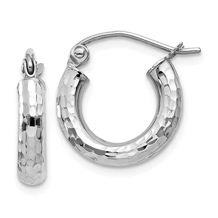 10kt White Gold 3mm Round Hoop Earrings Ear Hoops Set Fine Jewelry For Women Gift Set