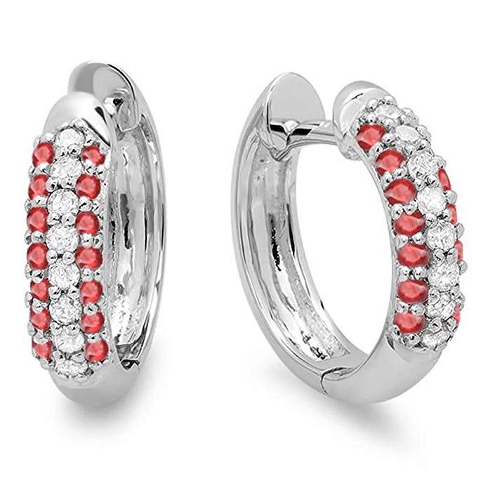 18K White Gold Ladies Pave Set Huggies Hoop Earrings