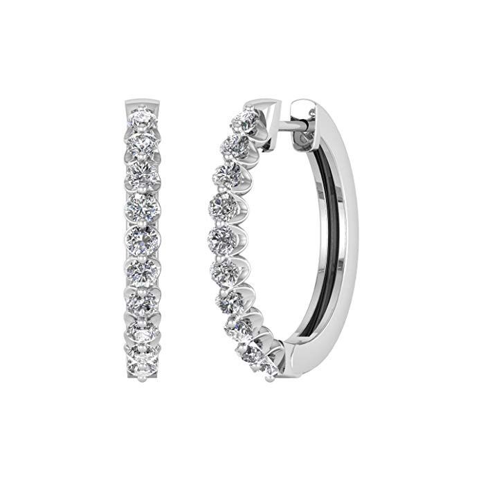 14k Gold Round Diamond Hoop & Huggies Earring (0.36 Carat) - IGI Certified