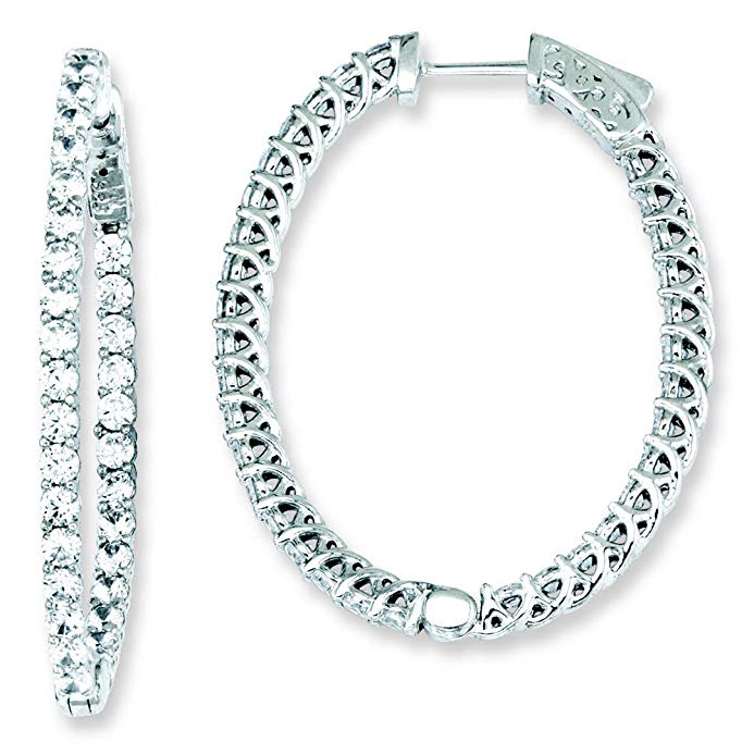 Sterling Silver Cz Oval Hoop Earrings