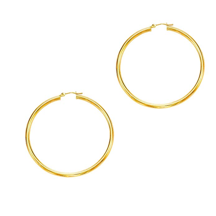 JewelStop 14k Yellow Gold Hoop Earrings - 3x50mm, (1/8