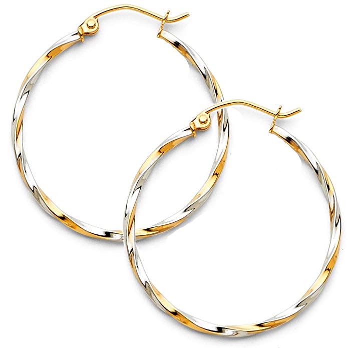 14k Two Tone Gold 1.5mm Thickness Twisted Tube Hoop Earrings (25 x 25 mm)