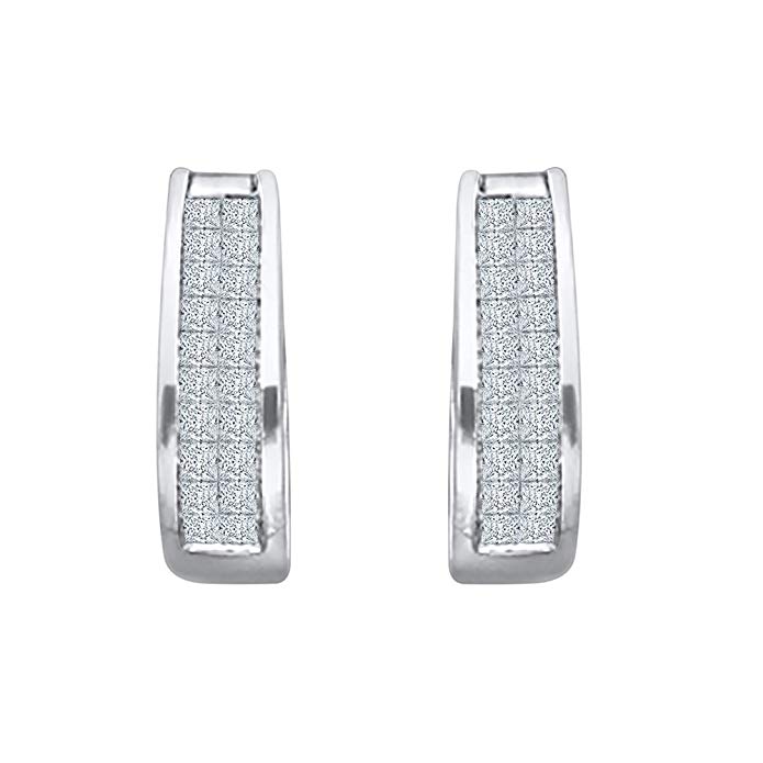 Princess Cut Diamond Huggie Earrings in 14K Gold (1 cttw) (Color HI, Clarity I3)