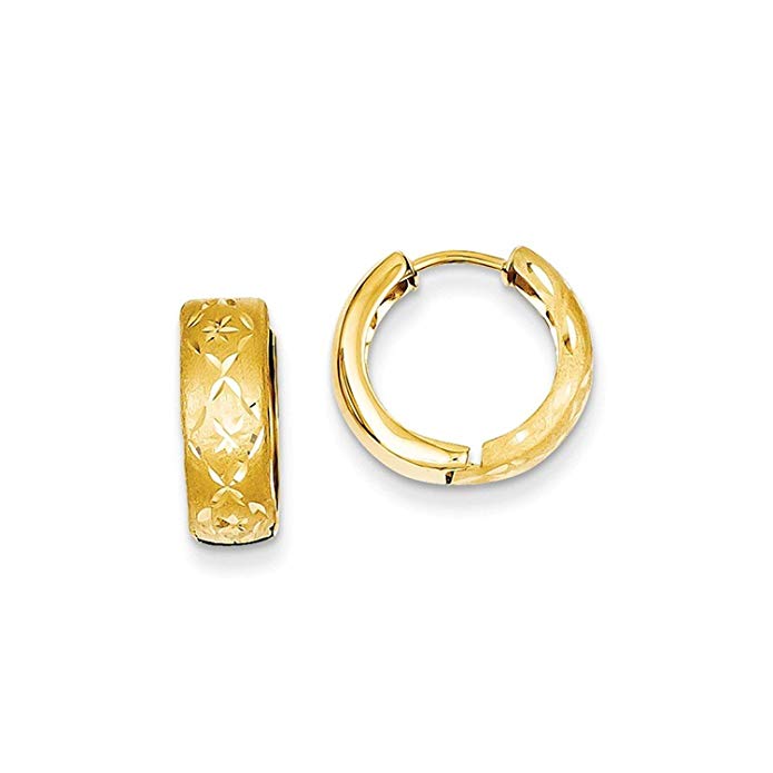 14K Yellow Gold 5MM Diamond-Cut Round Tube Huggie Hoop Earrings