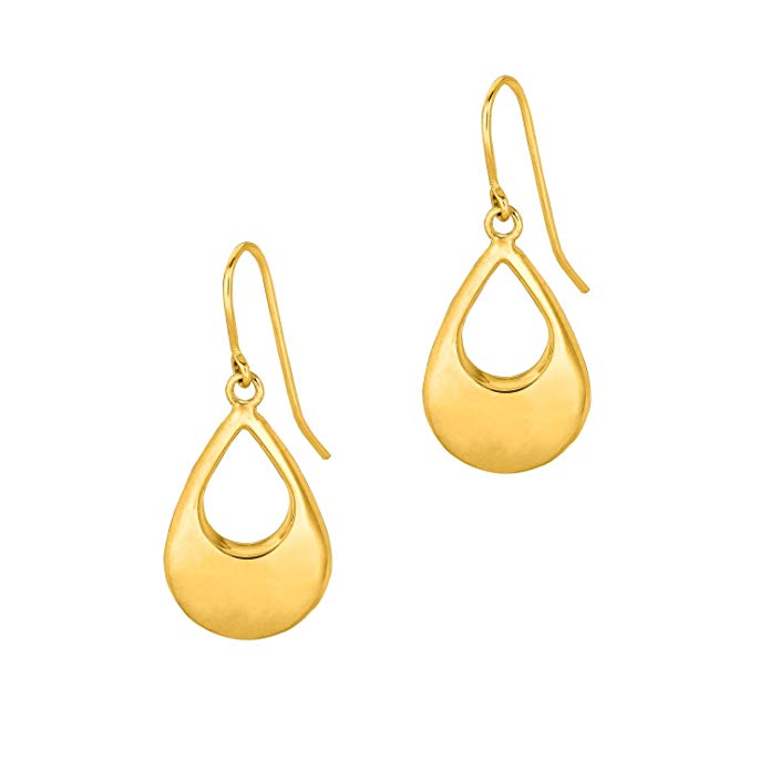 14K Yellow Gold Shiny Graduated Open Teardrop Earring